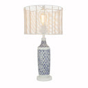 Madison River of Goods Blue and White Metal and Tan Rattan 25-Inch Table Lamp