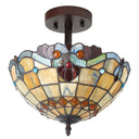 13" H Amelia Red and Amber Stained Glass Shade Traditional Ceiling Light