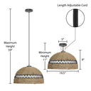 19.5" W 1-Light Arie Metal and Jute Pendant