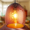 8" W Charity Retro Red Hand-Blown Glass Dome Shade Pendant Light with Hand Cut Star Design