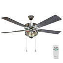 52"W Bungalow Mission Stained Glass 5-Blade Hexagon LED Ceiling Fan with Remote Control