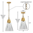 8" 1-Light Clear and Gold Cone Shaded Pendant