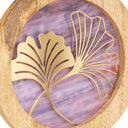 14" W Ginkgo Leaf Theme Round Decorative Stained Glass & Metal Stand with Wood Frame