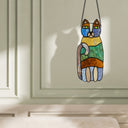 13"H Crazy Cat Stained Glass Window Panel