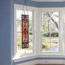 36"H Victorian Stained Glass Fleur De Lis Window Panel
