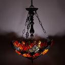 18" W Colorful Maple Victorian Multicolor Stained Glass Bowl Shade Pendant