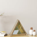 11" H Stained Glass Triangle Shade Wood Base Accent Lamp