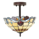 13" H Amelia Red and Amber Stained Glass Shade Traditional Ceiling Light