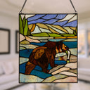 14" H Bear Stained Glass Window Panel