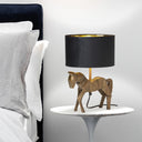 17.75 H Gold Origami Horse Base Table Lamp with Black Drum Shade - River of Goods