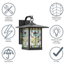 River of Goods Multicolor Stained Glass and Black 1-Light Outdoor Lantern Wall Sconce