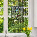 10" H Happy Hummingbird Stained Glass Window Panel