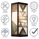 River of Goods Grey Stained Glass and Black Satin Rectangular 1-Light Outdoor Wall Sconce