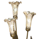 21.75"H Hand Blown Mercury Glass 3 Lily Uplight Accent Lamp. Close up of shades lit.