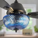 42" W Cecily LED Indoor Blue Swirl Hand-Cut Glass Black Ceiling Fan with Remote Control