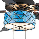 52" W Lark Tiffany Stained Glass Blue and Oil Rubbed Bronze Ceiling Fan with Remote Control