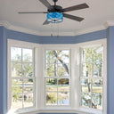 52" W Lark Tiffany Stained Glass Blue and Oil Rubbed Bronze Ceiling Fan with Remote Control