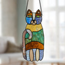13"H Crazy Cat Stained Glass Window Panel