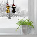 5.5” White & Black Pups in Hats Stained Glass Window Panel