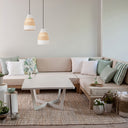 7.5" W Beachy White and Tan Dome Shade Rattan Pendant