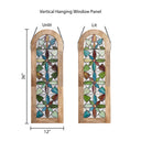 36" H Arched Geometric Floral Stained Glass Window Panel